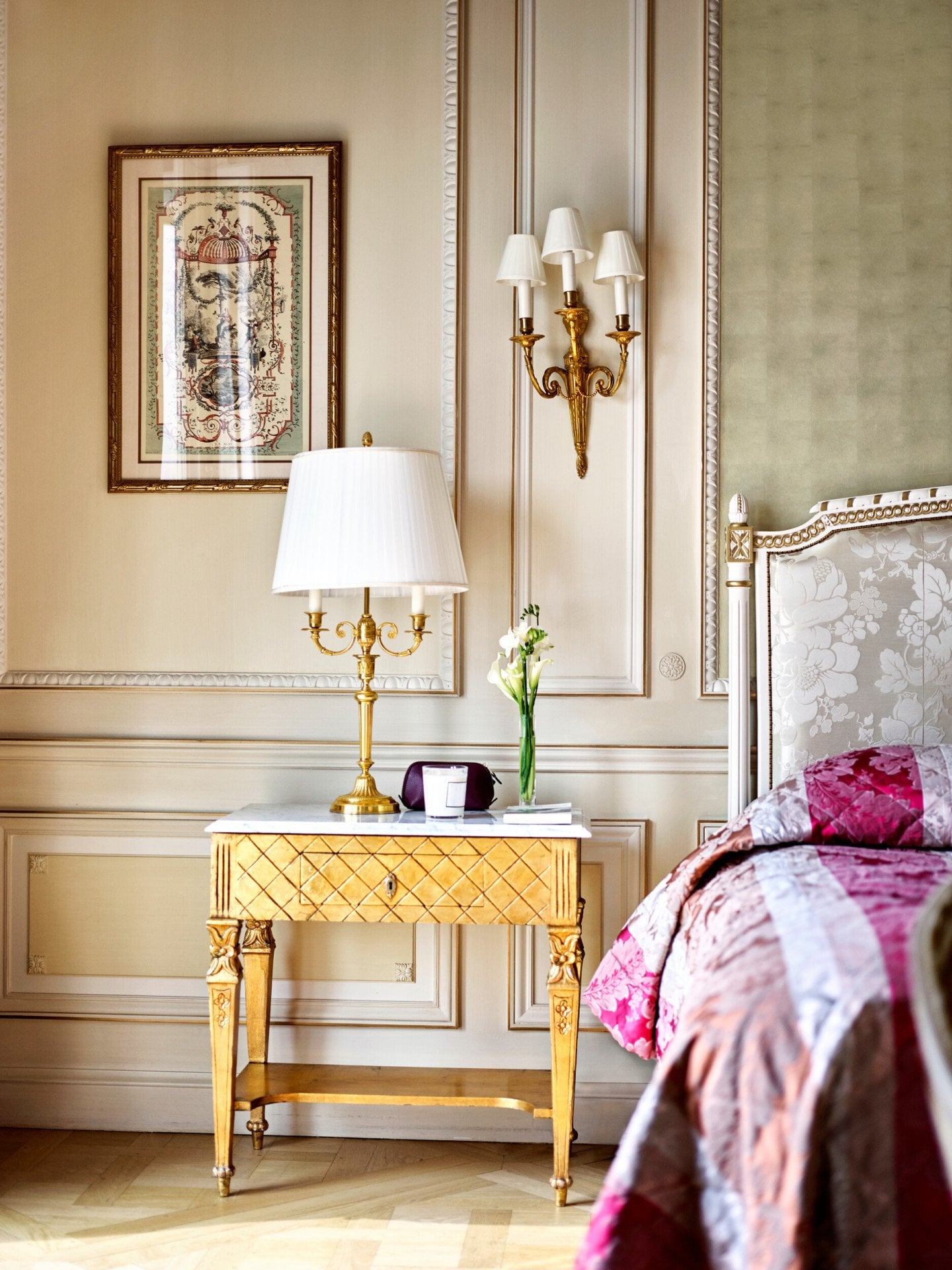 Bedside table in the Versailles suite at Le Meurice, Paris.