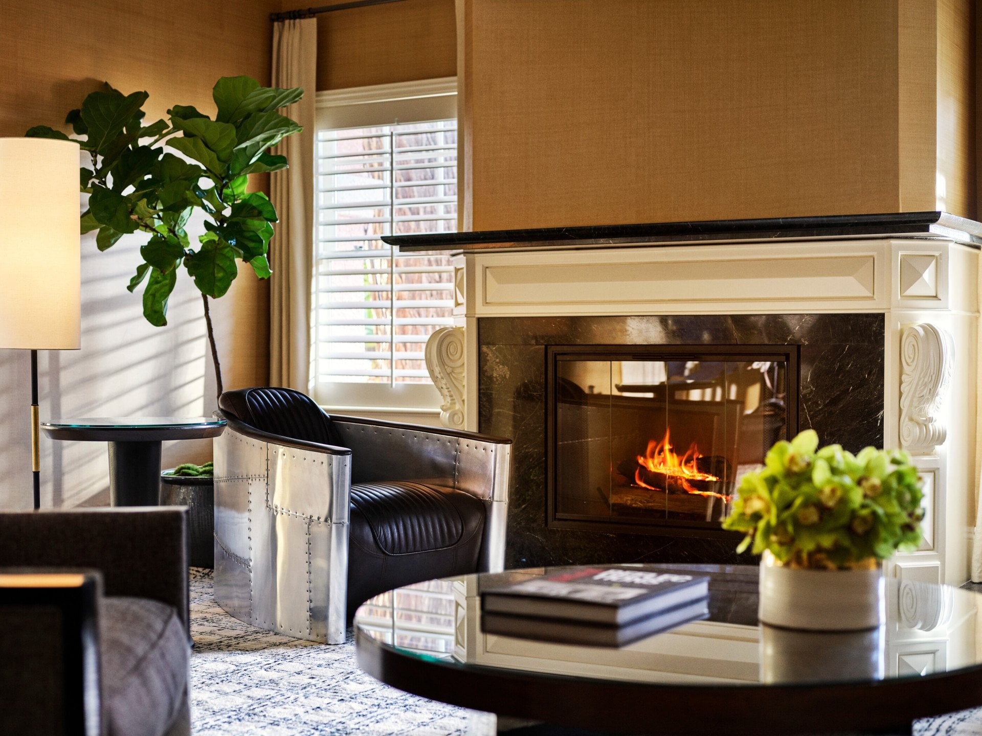 Bungalow 3A Sitting Area with Fireplace at The Beverly Hills Hotel, Los Angeles