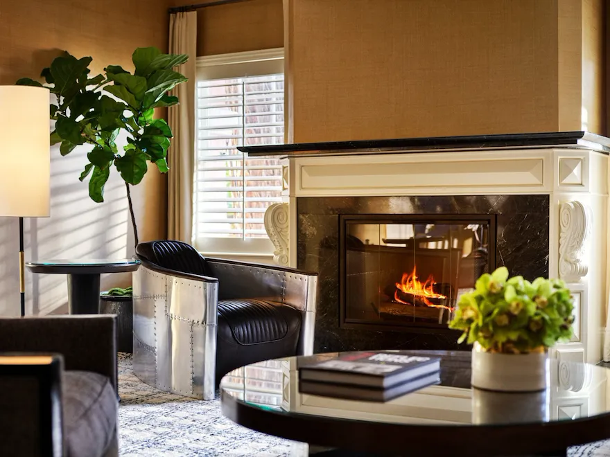 Bungalow 3A Sitting Area with Fireplace at The Beverly Hills Hotel, Los Angeles