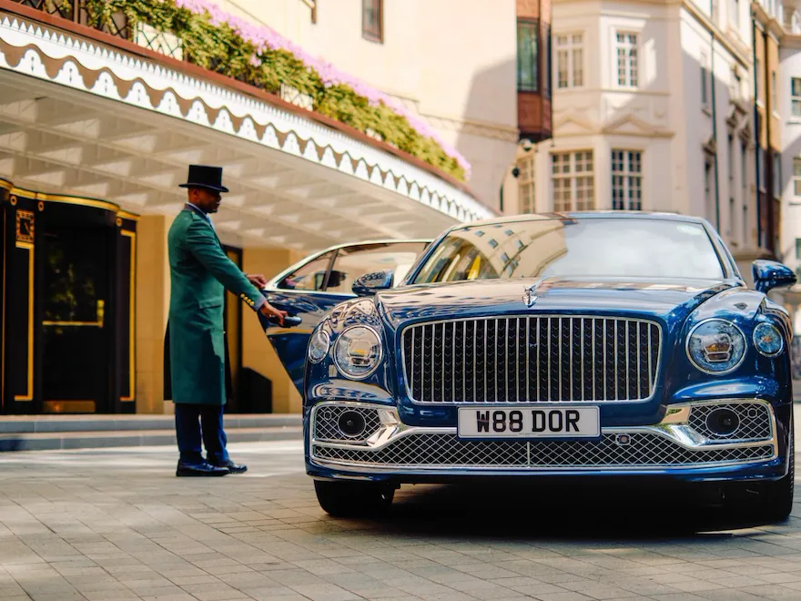 The Dorchester Bentley outside the front of The Dorchester.