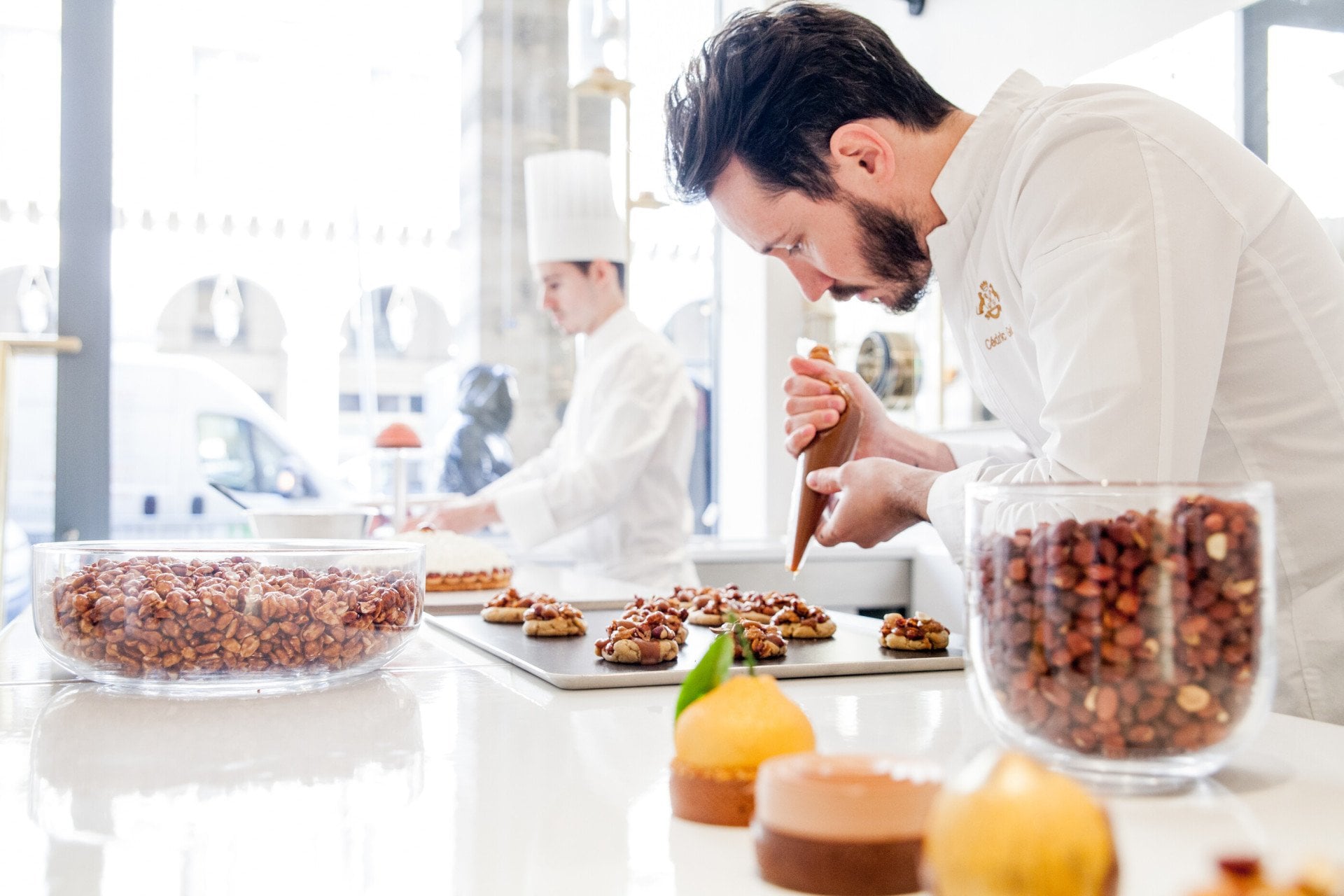 Cedric Grolet at work at boutique at Le Meurice, Paris