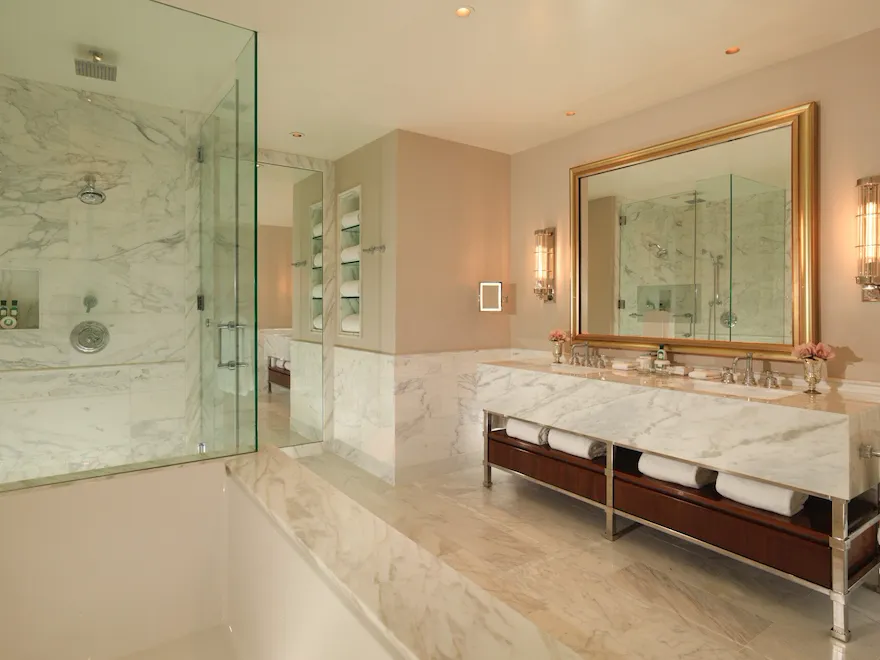 Full marble bath in the Presidential suite