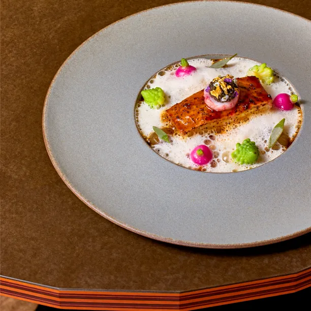 Turbot with radish dish at Woven by Adam Smith, Coworth Park